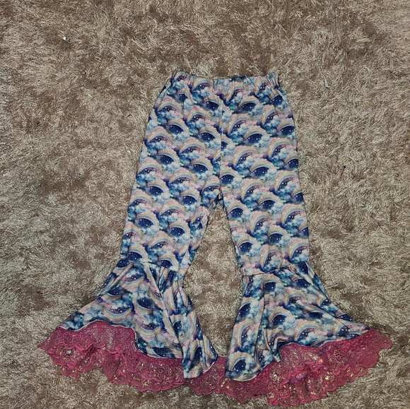 Daydreamer rainbow stars bell bottom ruffle toddler girl pants - Picture 1 of 4